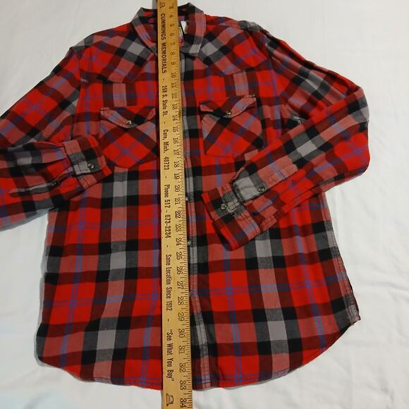 MAMBO Men's MED Red Plaid Flannel Shirt 100% Cotton Lightweight Fabulous Quality - Picture 8 of 12